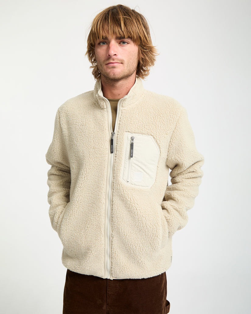 Muzzer Fuzzar Zip-Sherpa-Sweatshirt - Stone