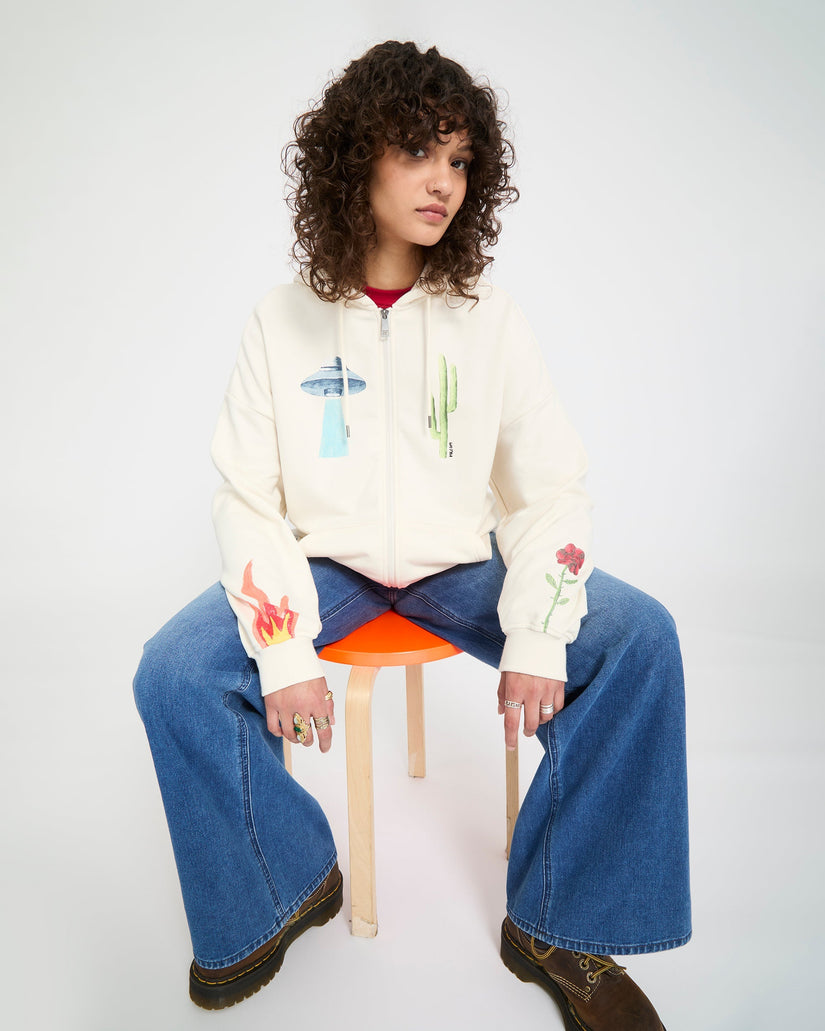 Mickey Mason Zip Up Hoodie - Off White